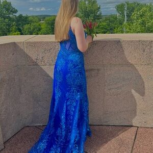 Elegant Blue Lace Prom Dress
